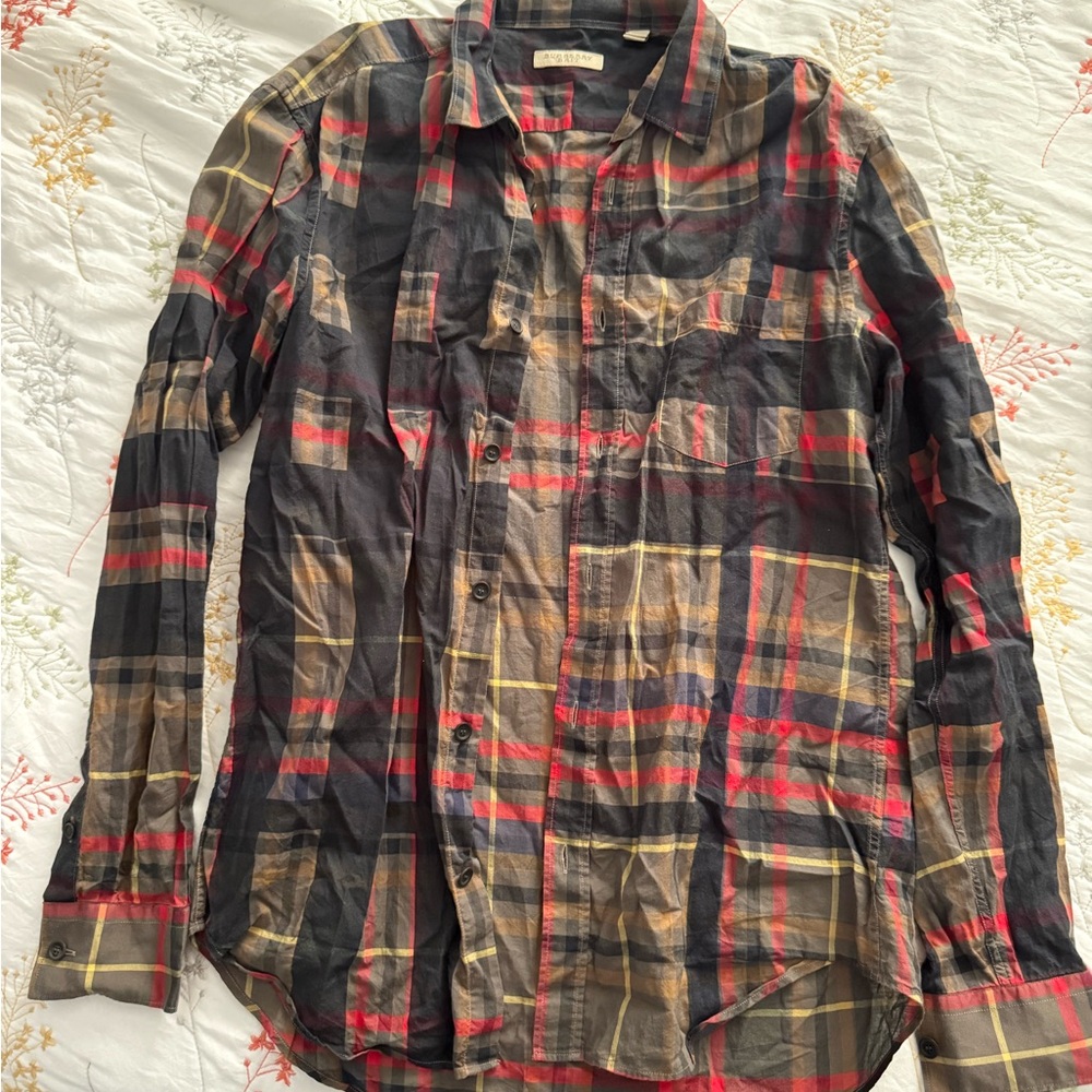 Burberry Red and Black Casual Button Down Shirt
